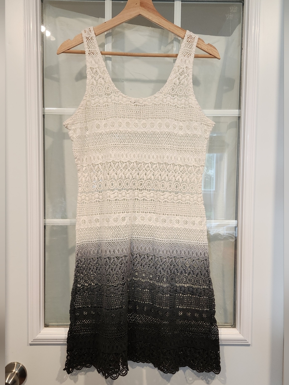 Volcom Cream to Dark Grey Crochet Ombre Mini Dress